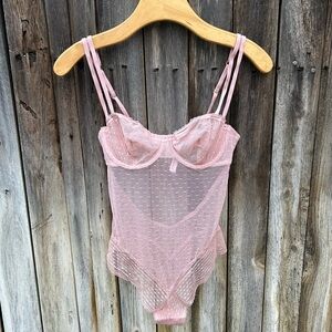 Victoria’s Secret Incredible Unlined Balconette Lace Bodysuit Blush Pink S